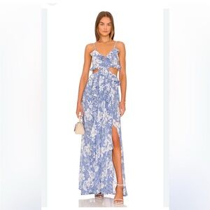 NEW ASTR Palace‎ Blue White Floral Ruffle Maxi Dress Size L Revolve
